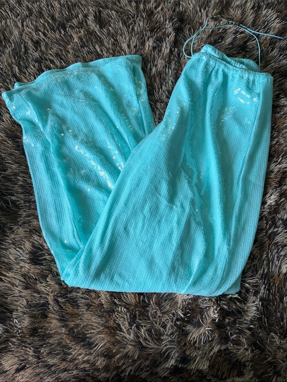 Wide Leg Sequin Accent Pants in Aqua